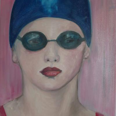 Schwimmerin, Oilpainting by Regine Kuschke