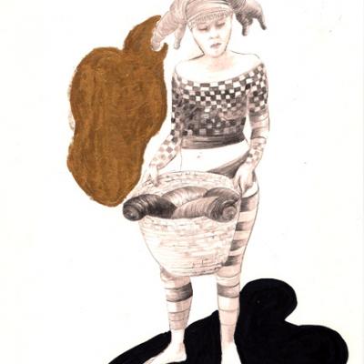 Der Korb Zeichnung von Regine Kuschke