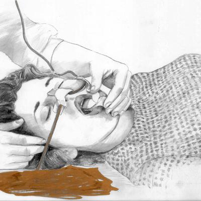 Die Behandlung Zeichnung von  Regine Kuschke 2014